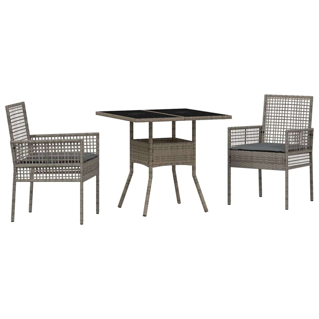 Set da Pranzo per Giardino 3 pcs Grigio polyrattan | homemem39