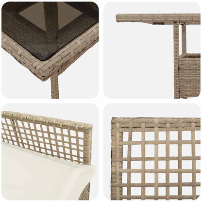 Set da Pranzo per Giardino 3 pcs Beige Poly Rattan