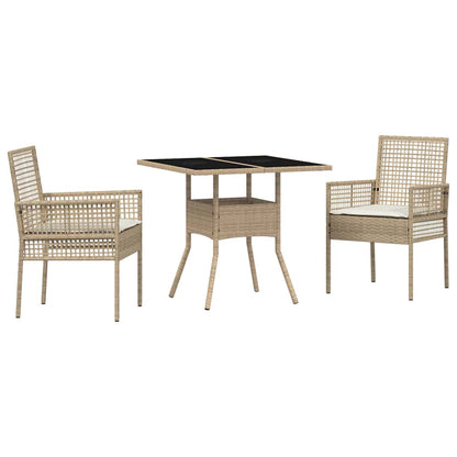 Set da Pranzo per Giardino 3 pcs Beige Poly Rattan