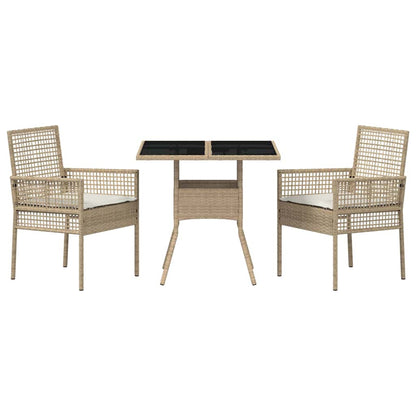 Set da Pranzo per Giardino 3 pcs Beige Poly Rattan