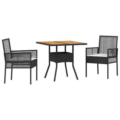 Set da Pranzo per Giardino 3 pcs Nero polyrattan | homemem39
