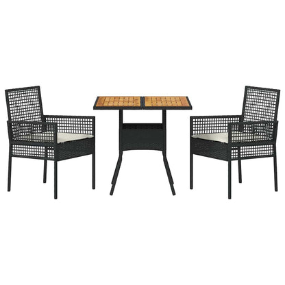 Set da Pranzo per Giardino 3 pcs Nero polyrattan | homemem39