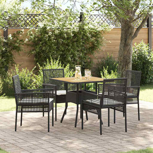 Set da Pranzo per Giardino 5 pcs Nero Poly Rattan
