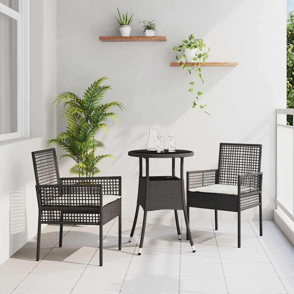 Set da Pranzo per Giardino 3 pcs Nero polyrattan | homemem39