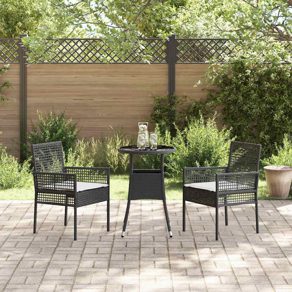 Set da Pranzo per Giardino 3 pcs Nero polyrattan | homemem39