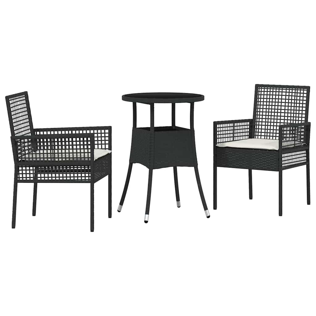 Set da Pranzo per Giardino 3 pcs Nero polyrattan | homemem39