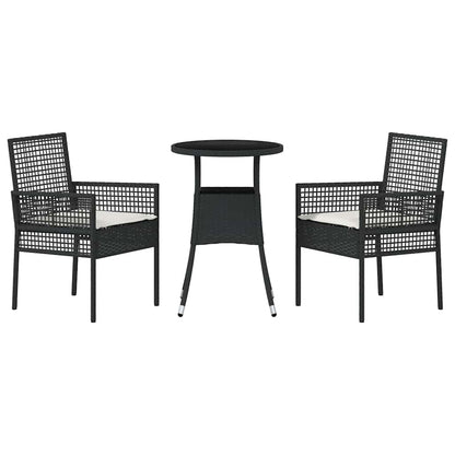 Set da Pranzo per Giardino 3 pcs Nero polyrattan | homemem39