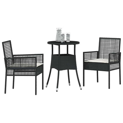 Set da Pranzo per Giardino 3 pcs Nero polyrattan | homemem39