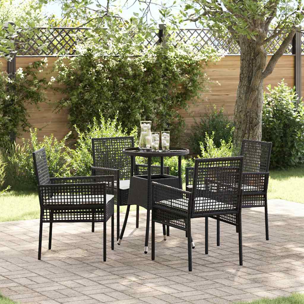 Set da Pranzo per Giardino 5 pcs Nero polyrattan | homemem39