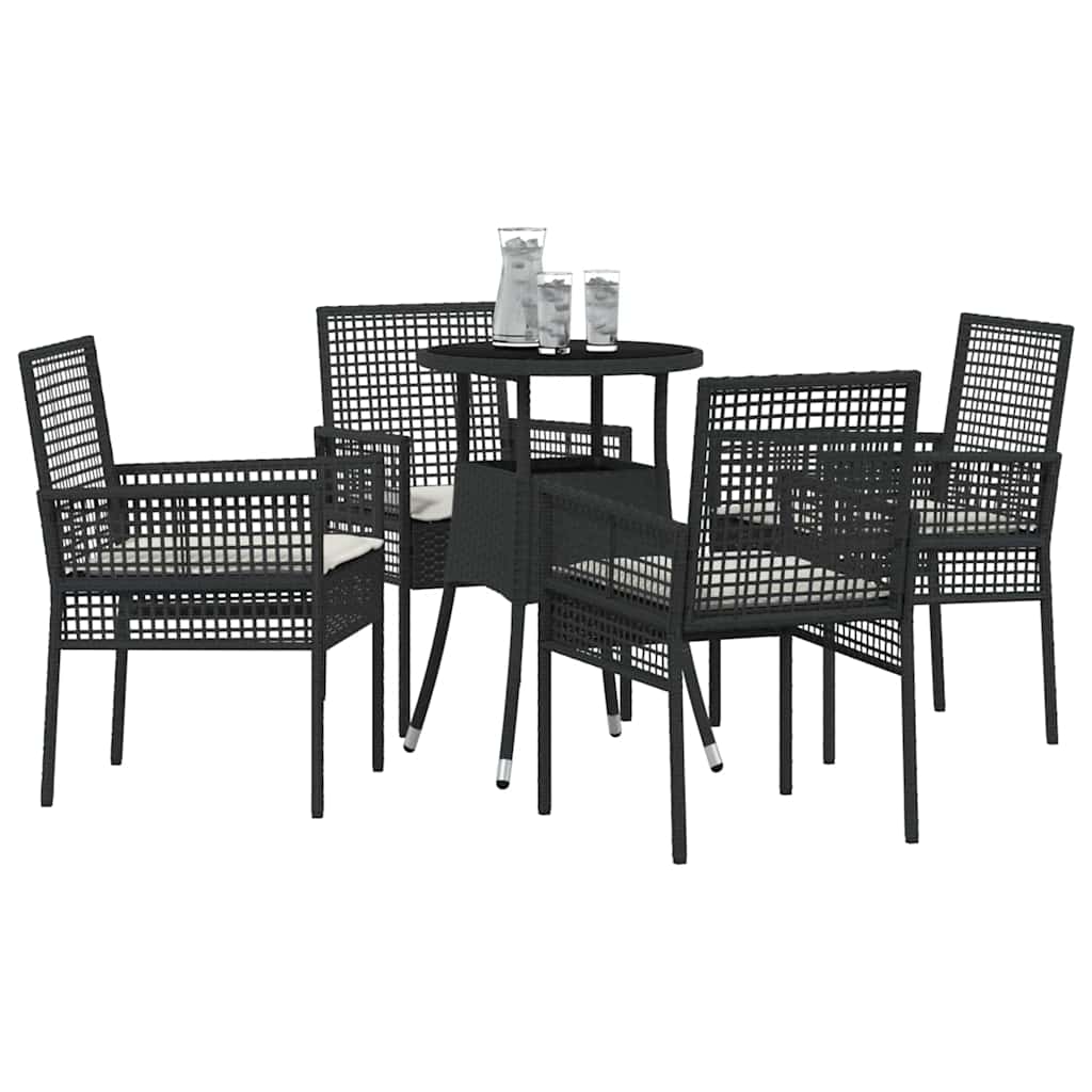 Set da Pranzo per Giardino 5 pcs Nero polyrattan | homemem39