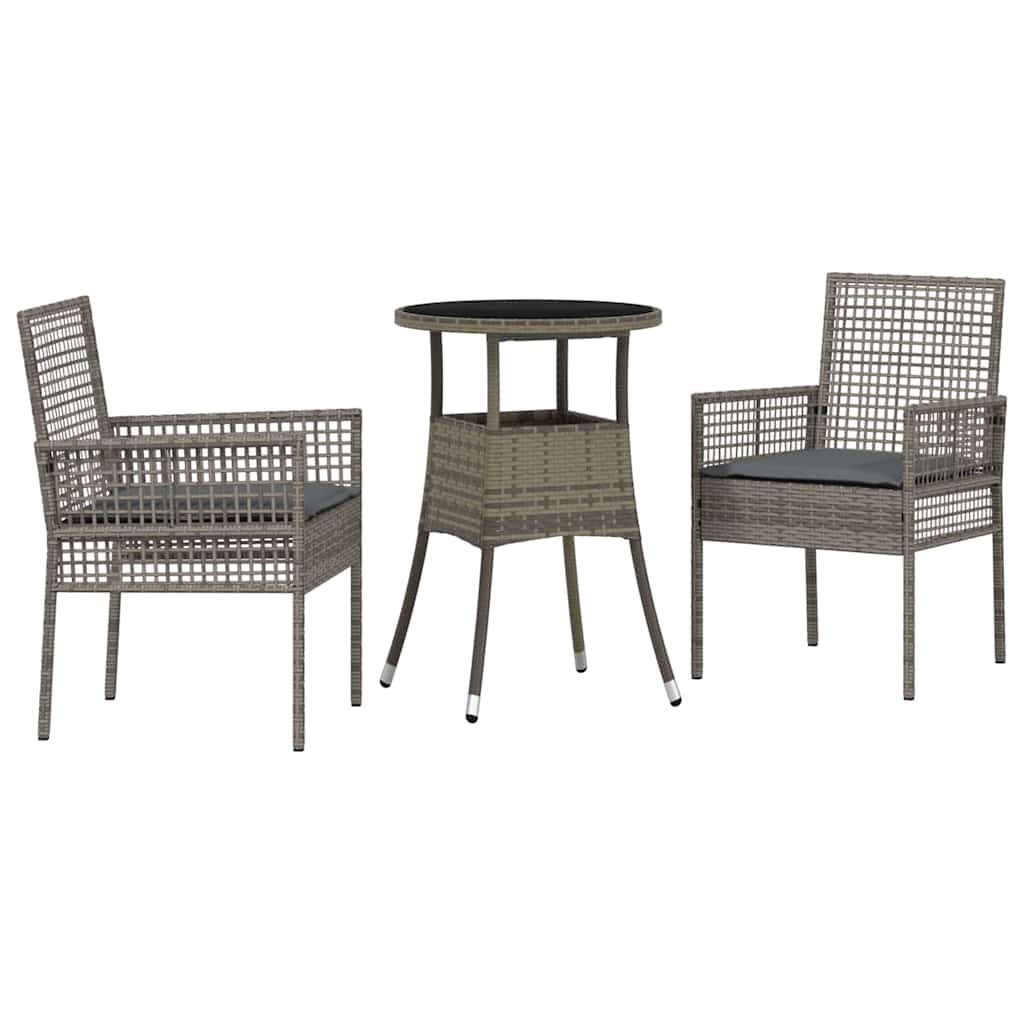 Set da Pranzo per Giardino 3 pcs Grigio polyrattan | homemem39