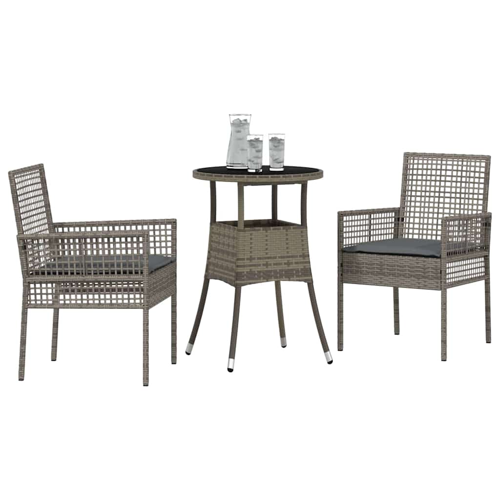 Set da Pranzo per Giardino 3 pcs Grigio polyrattan | homemem39