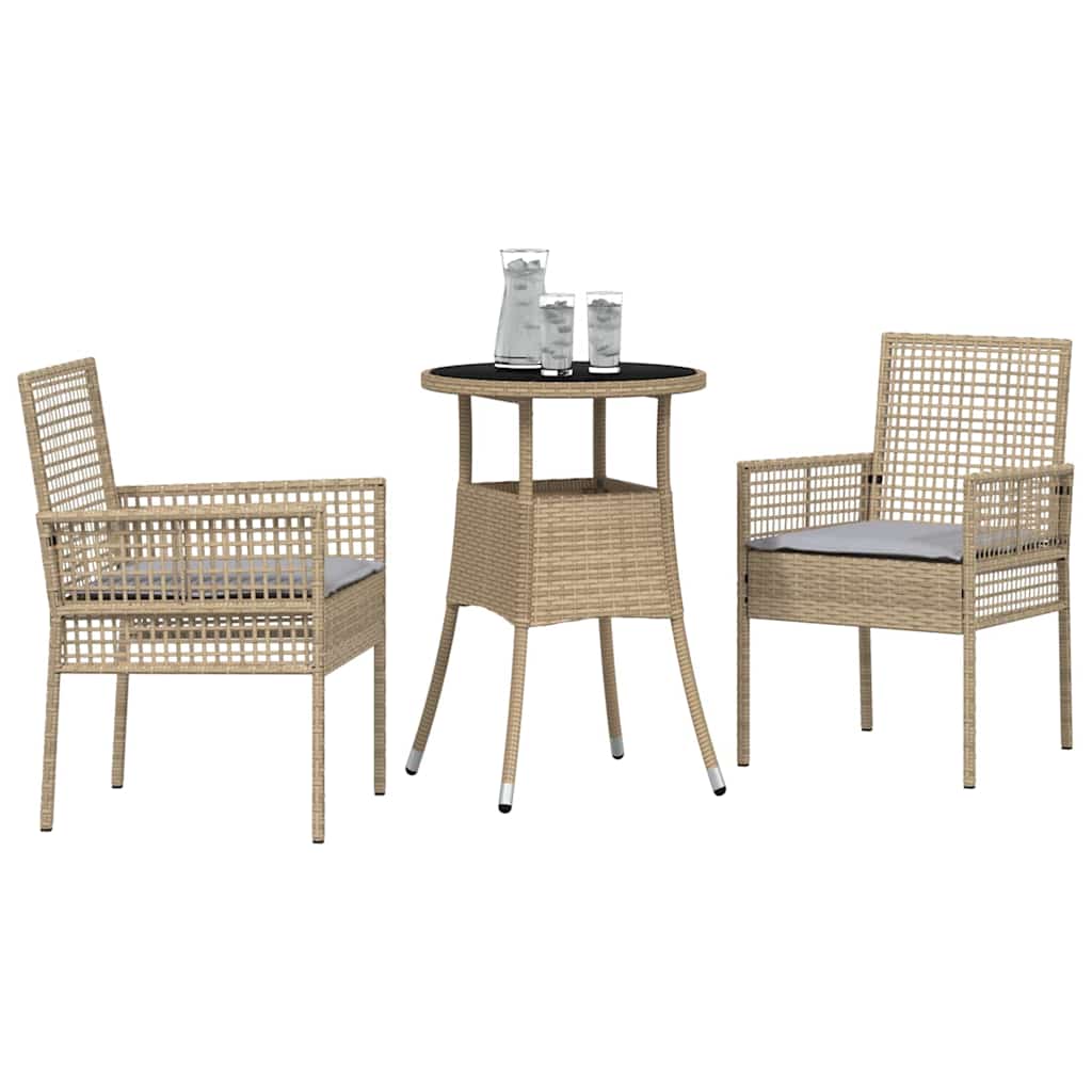 Set da Pranzo per Giardino 3 pcs Beige polyrattan | homemem39