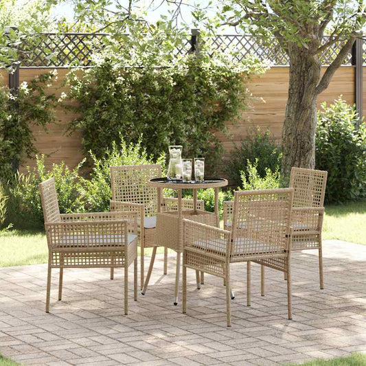 Set da Pranzo per Giardino 5 pcs Beige Poly Rattan