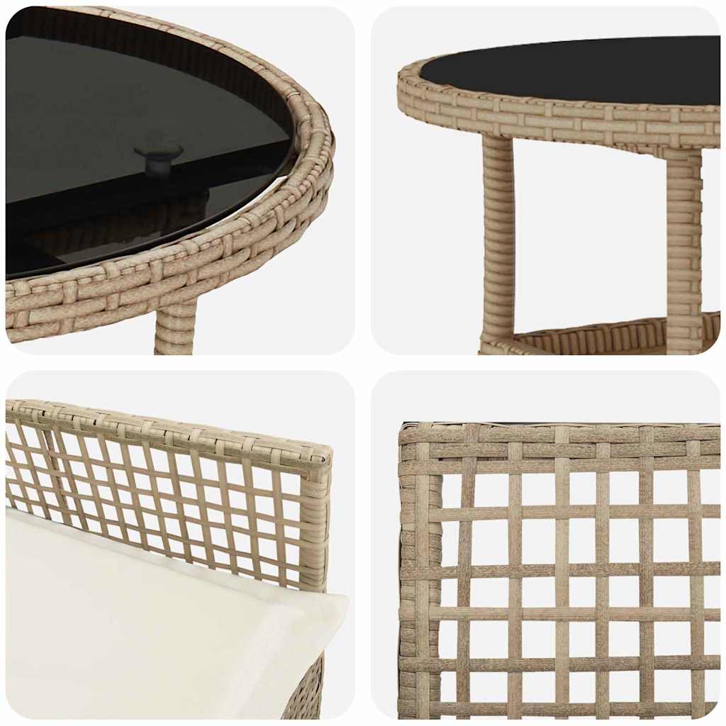 Set da Pranzo per Giardino 3 pcs Beige polyrattan | homemem39