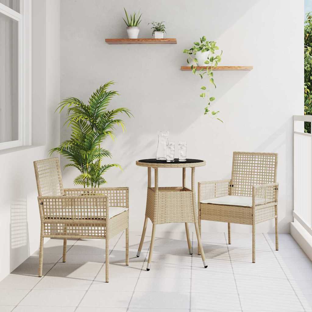 Set da Pranzo per Giardino 3 pcs Beige polyrattan | homemem39