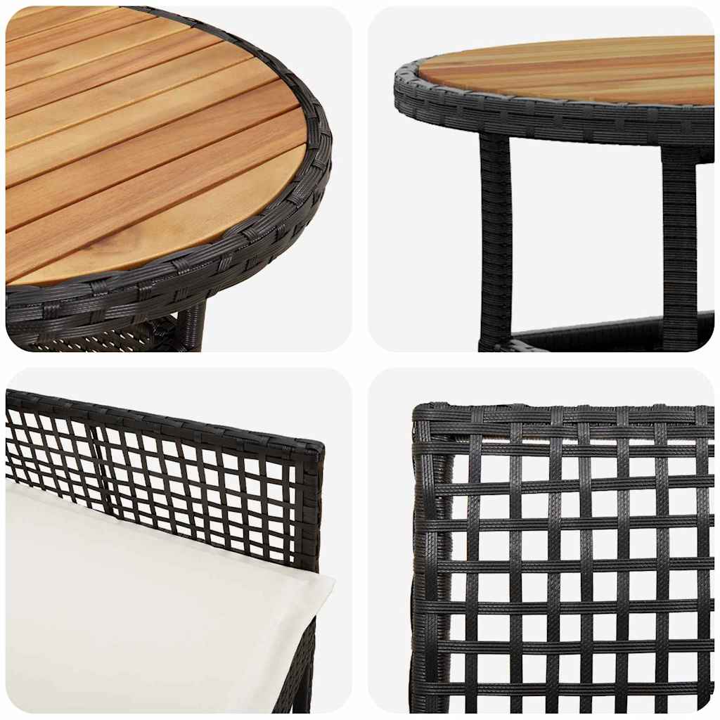 Set da Pranzo per Giardino 3 pcs Nero polyrattan | homemem39