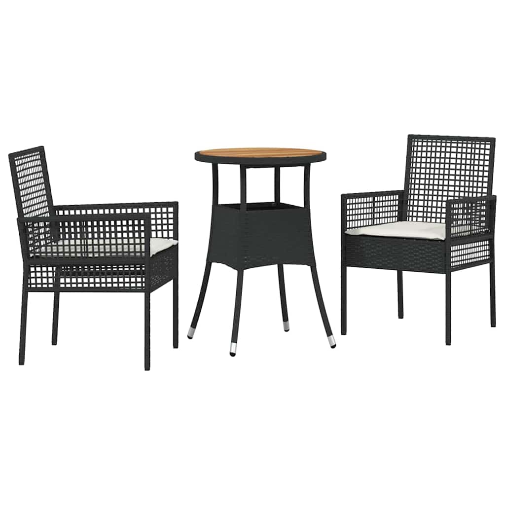 Set da Pranzo per Giardino 3 pcs Nero polyrattan | homemem39