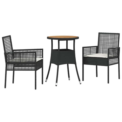 Set da Pranzo per Giardino 3 pcs Nero polyrattan | homemem39