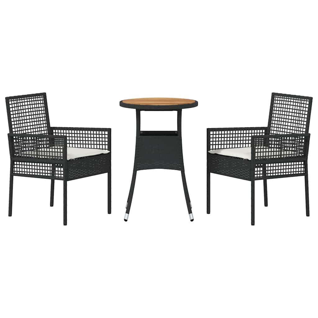 Set da Pranzo per Giardino 3 pcs Nero polyrattan | homemem39