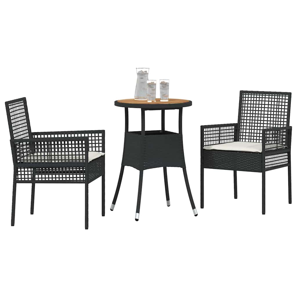 Set da Pranzo per Giardino 3 pcs Nero polyrattan | homemem39