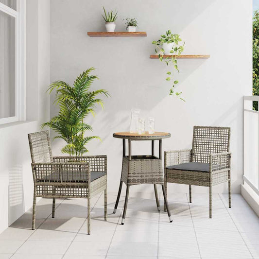 Set da Pranzo per Giardino 3 pcs Grigio Poly Rattan