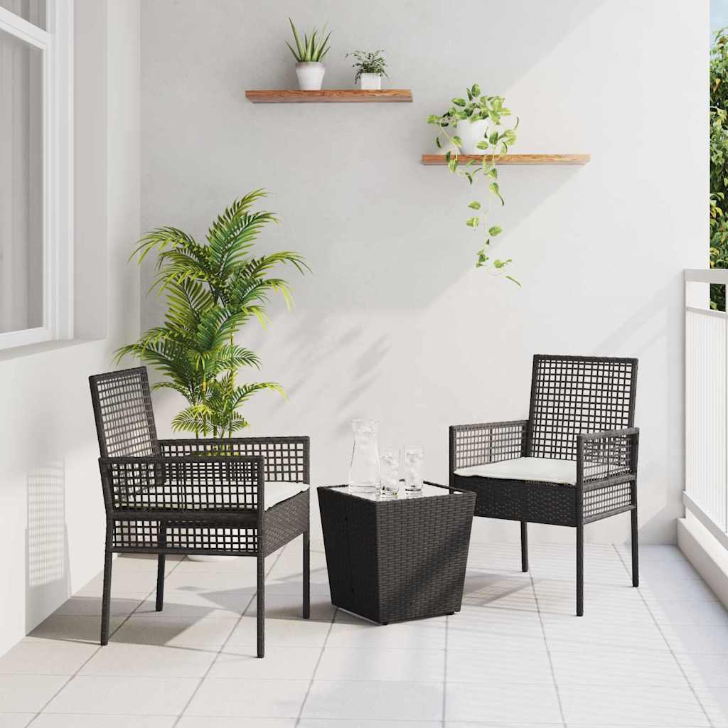 Set Bistro da Giardino 3 pz Nero polyrattan