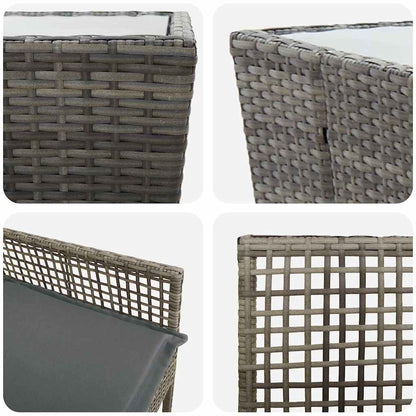 Set Bistro da Giardino 3 pcs Grigio Poly Rattan