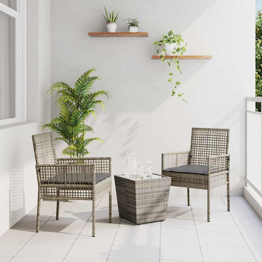 Set Bistro da Giardino 3 pcs Grigio Poly Rattan