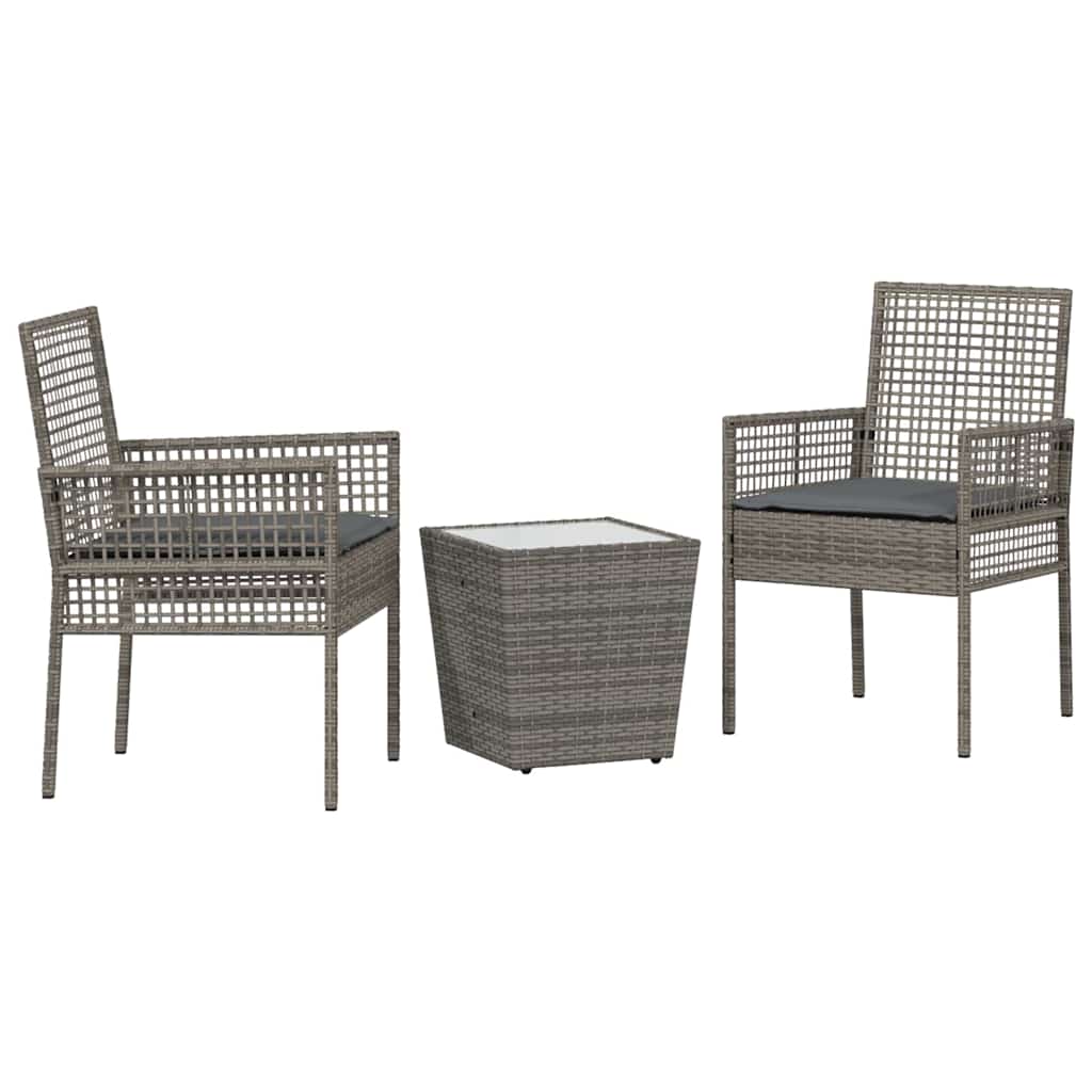 Set Bistro da Giardino 3 pcs Grigio Poly Rattan