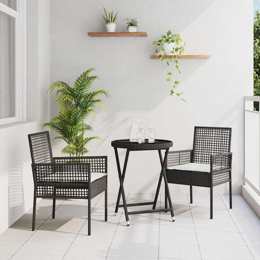 Set Bistro da Giardino 3 pcs Nero Poly Rattan