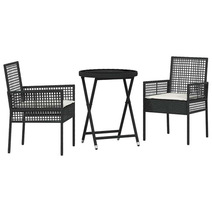 Set Bistro da Giardino 3 pcs Nero Poly Rattan