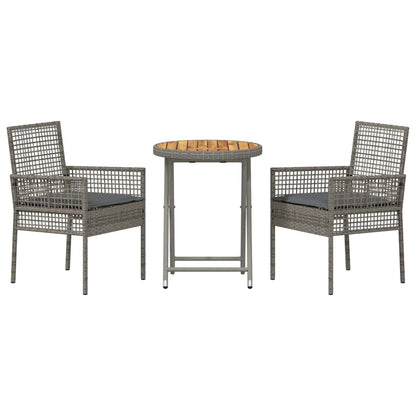 Set Bistro da Giardino 3 pcs Grigio Poly Rattan