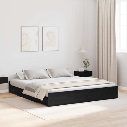 Struttura letto con contenitore Rovere Nero 200 x 200 cm