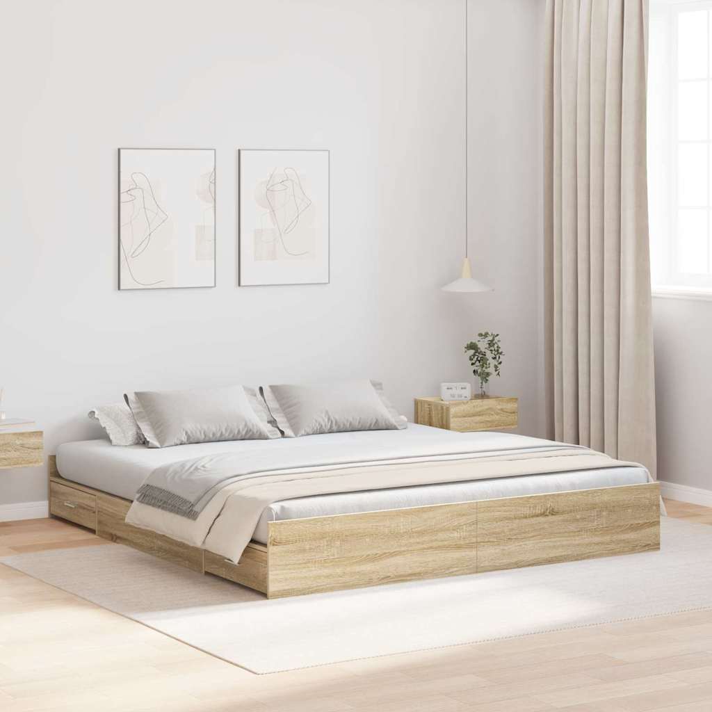 Struttura letto con contenitore rovere sonoma 200 x 200 cm - homemem39