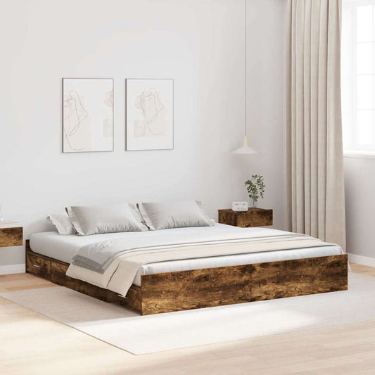 Struttura letto con contenitore Rovere fumé 200 x 200 cm