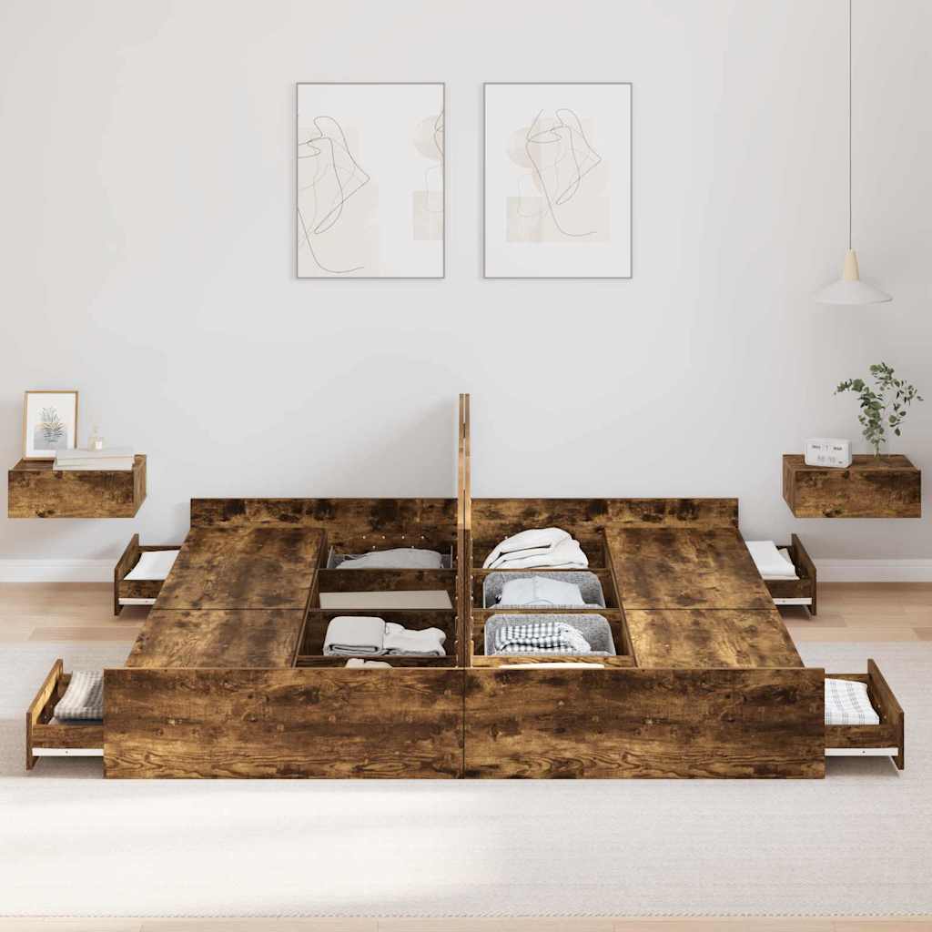 Struttura letto con contenitore Rovere fumo 200 x 200 cm - homemem39