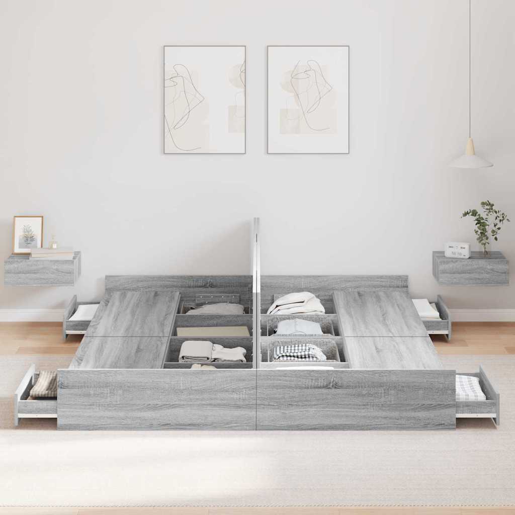 Struttura letto con contenitore Grigio Sonoma 200 x 200 cm