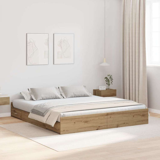 Struttura letto con contenitore rovere artigianale 200 x 200 cm - homemem39