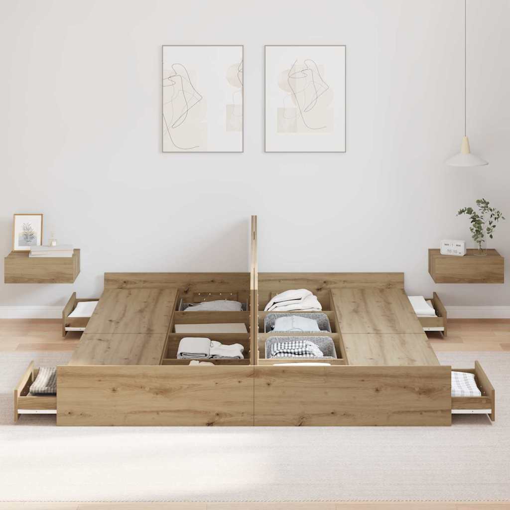 Struttura letto con contenitore rovere artigianale 200 x 200 cm - homemem39