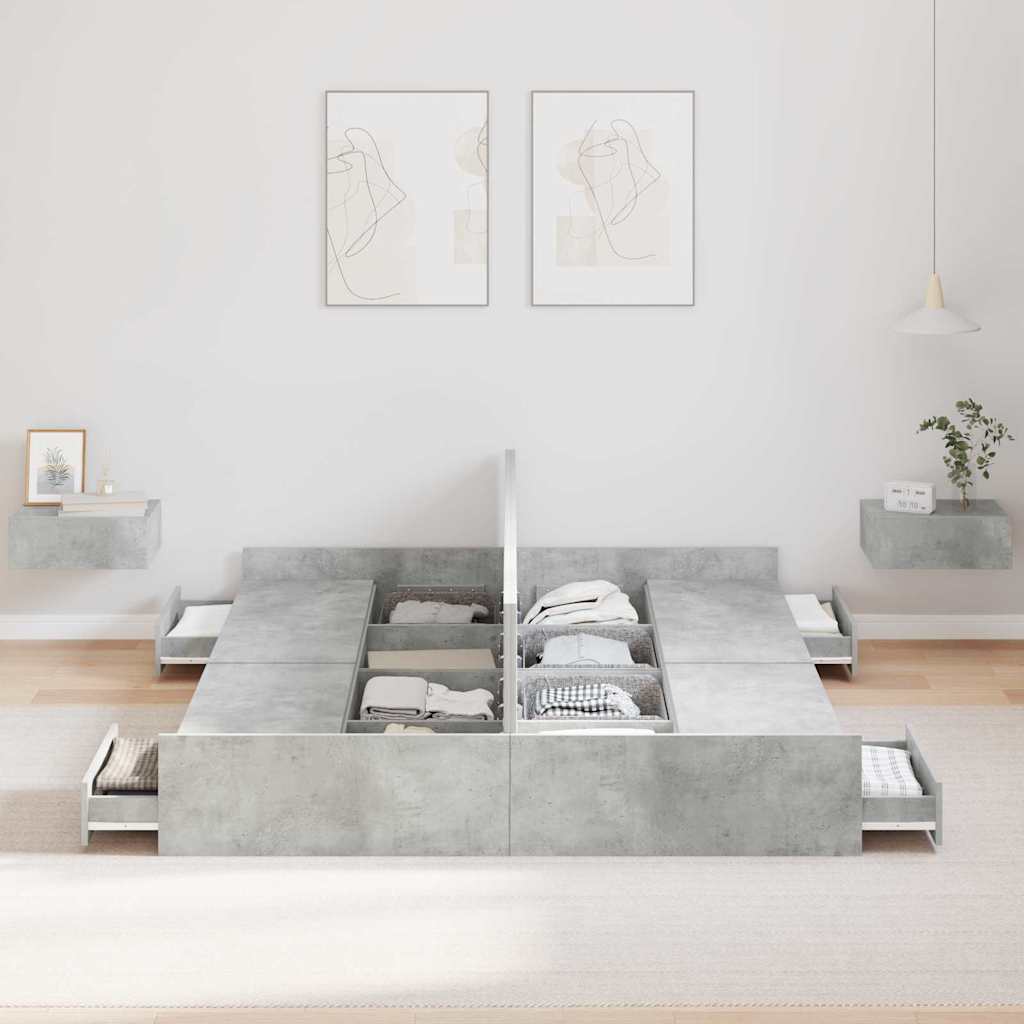 Struttura letto con contenitore Grigio cemento 160 x 200 cm