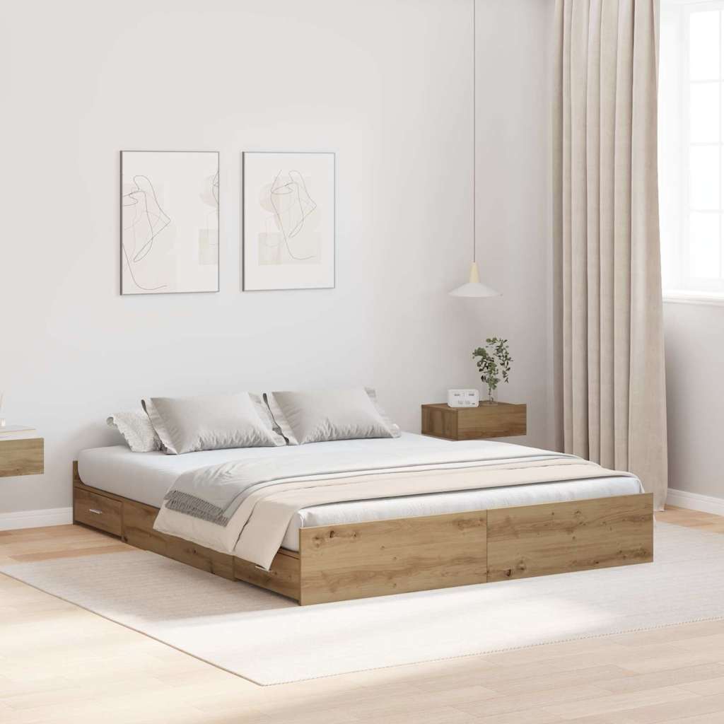 Struttura letto con contenitore rovere artigianale 160 x 200 cm - homemem39