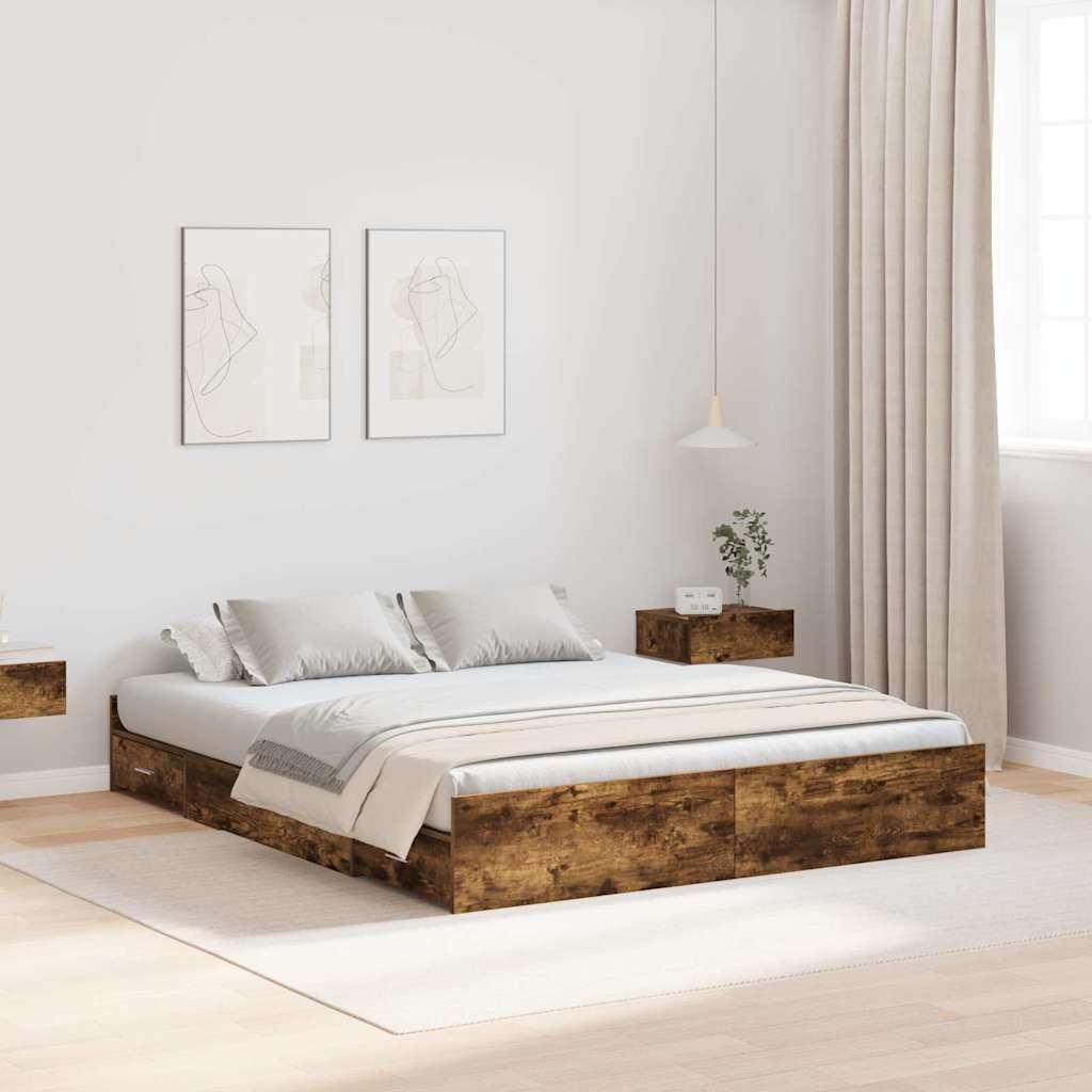 Struttura letto con contenitore Rovere fumo 135 x 190 cm - homemem39