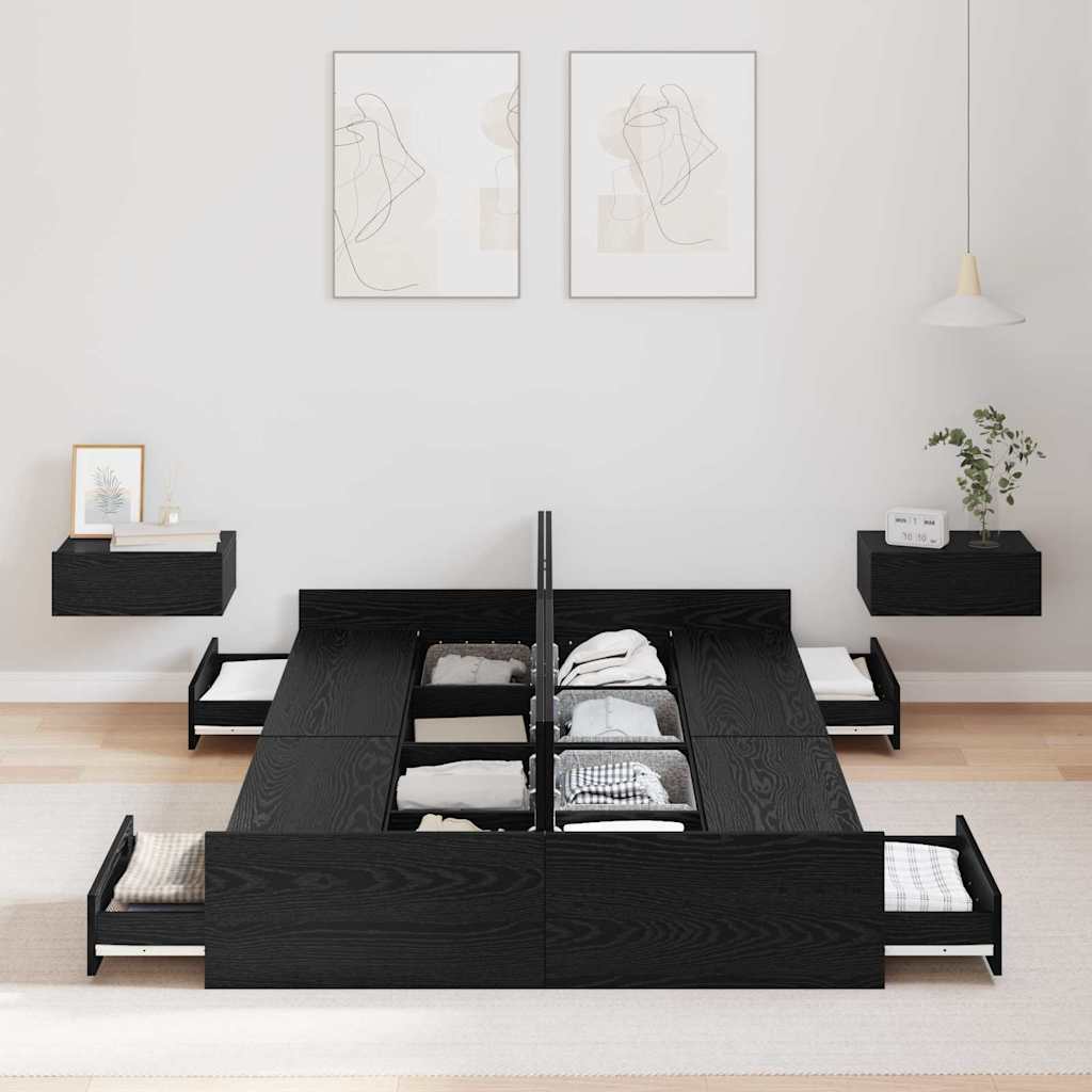 Struttura letto con contenitore Rovere nero 120 x 190 cm - homemem39