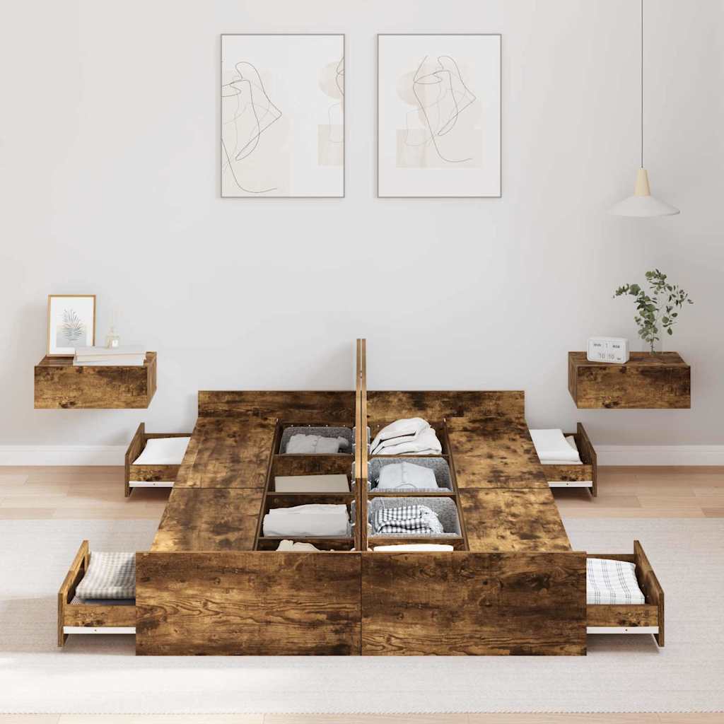 Struttura letto con contenitore Rovere fumo 120 x 190 cm - homemem39