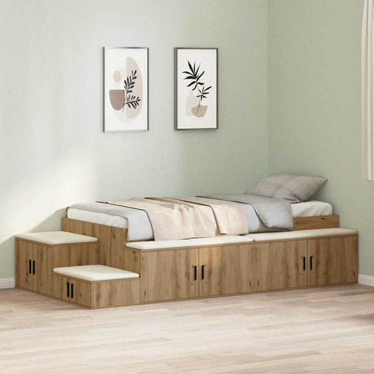 Struttura letto con contenitore Rovere artigianale 100 cm