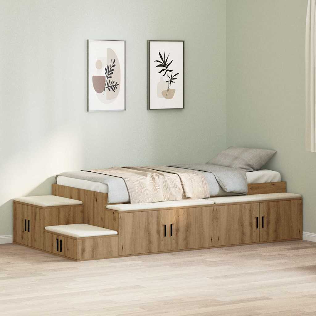 Struttura letto con contenitore con cassetto rovere artigianale - homemem39