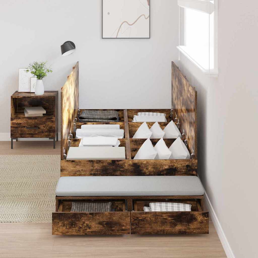 Struttura letto con contenitore con cassetto Rovere fumé - homemem39