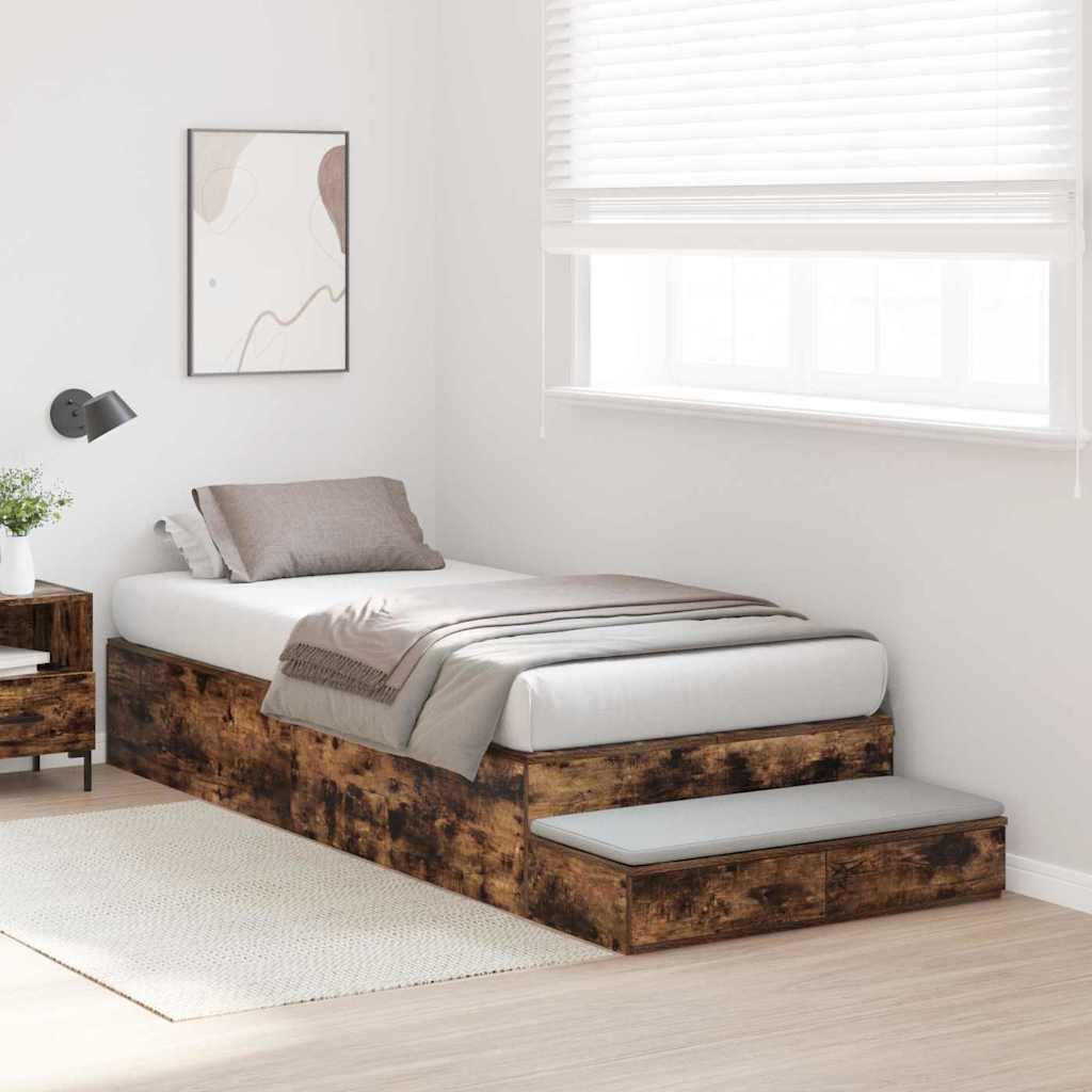 Struttura letto con contenitore con cassetto Rovere fumé - homemem39