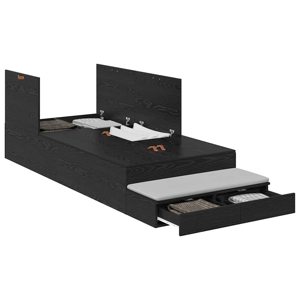 Struttura letto con contenitore con cassetto Rovere Nero 100 cm